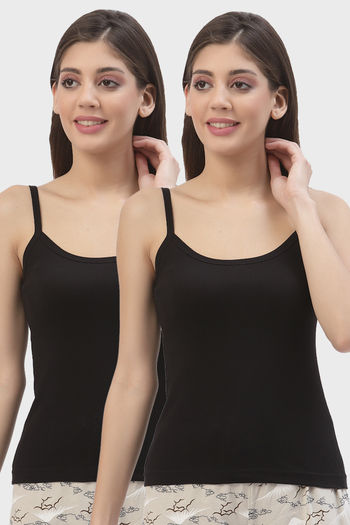 Buy Floret Cotton Camisole (Pack of 2) - Black